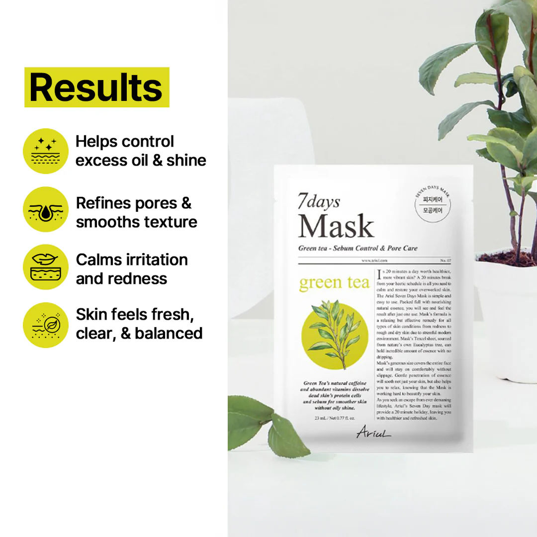 Ariul 7days Mask Green Tea S - 23ml - Image 2