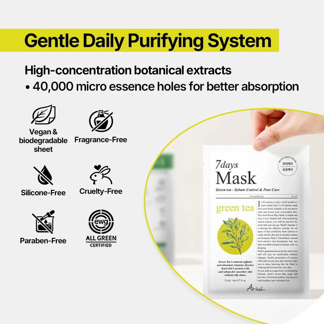 Ariul 7days Mask Green Tea S - 23ml - Image 6