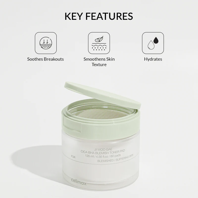 Celimax Ji Woo Gae Cica Bha Blemish Toner Pad - 60pads - Image 3