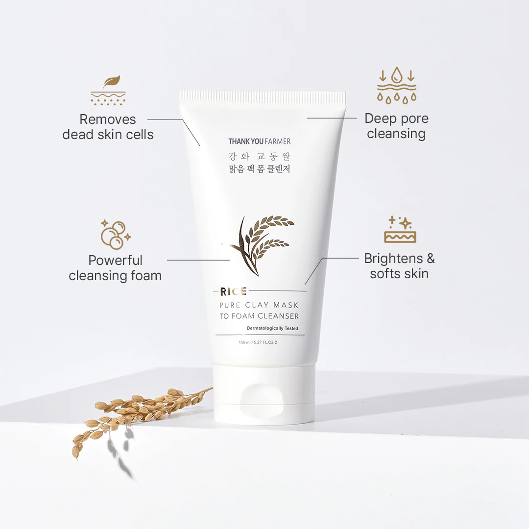 Thank You Farmer Rice Pure Clay Mask to Foam Cleanser - 150ml - Image 3